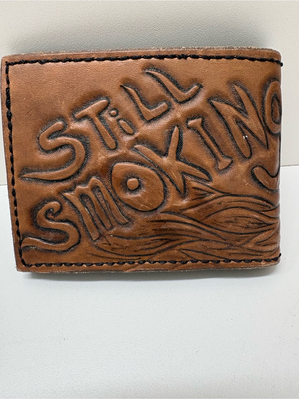 Still Smoking Embossed Leather Bifold Wallet - Brown